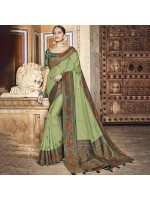 Splendid Olive Green Dola Silk Designer Saree